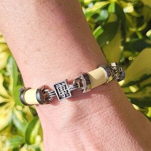 Silver Link Oriental Symbols Vintage Bracelet